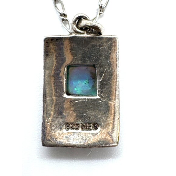 Sterling Silver 925 Necklace Artisan Hammered Pendant Blue Opal Style Inlay 16" - Picture 5 of 11